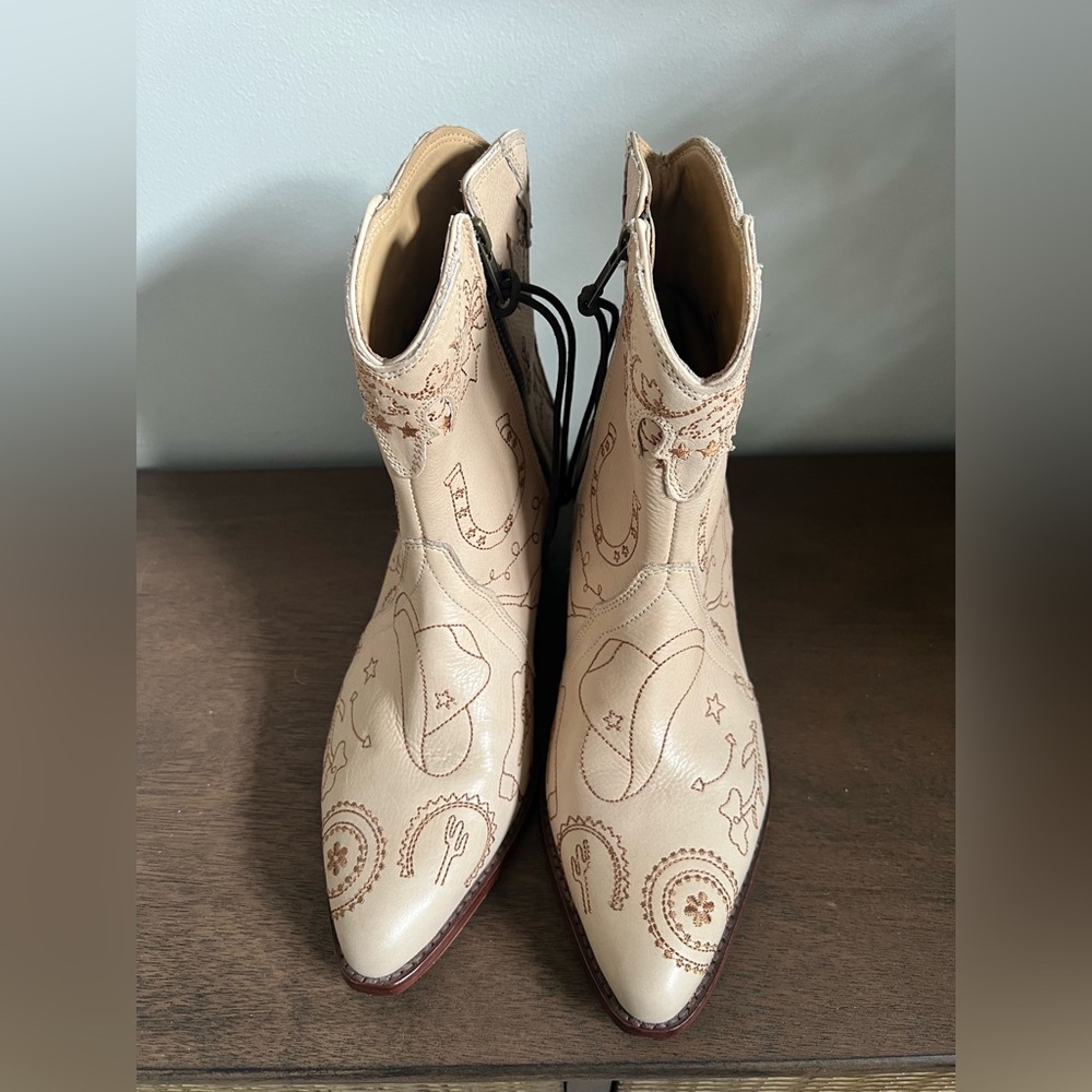 Free People Tan Ankle Booties with Western Flair